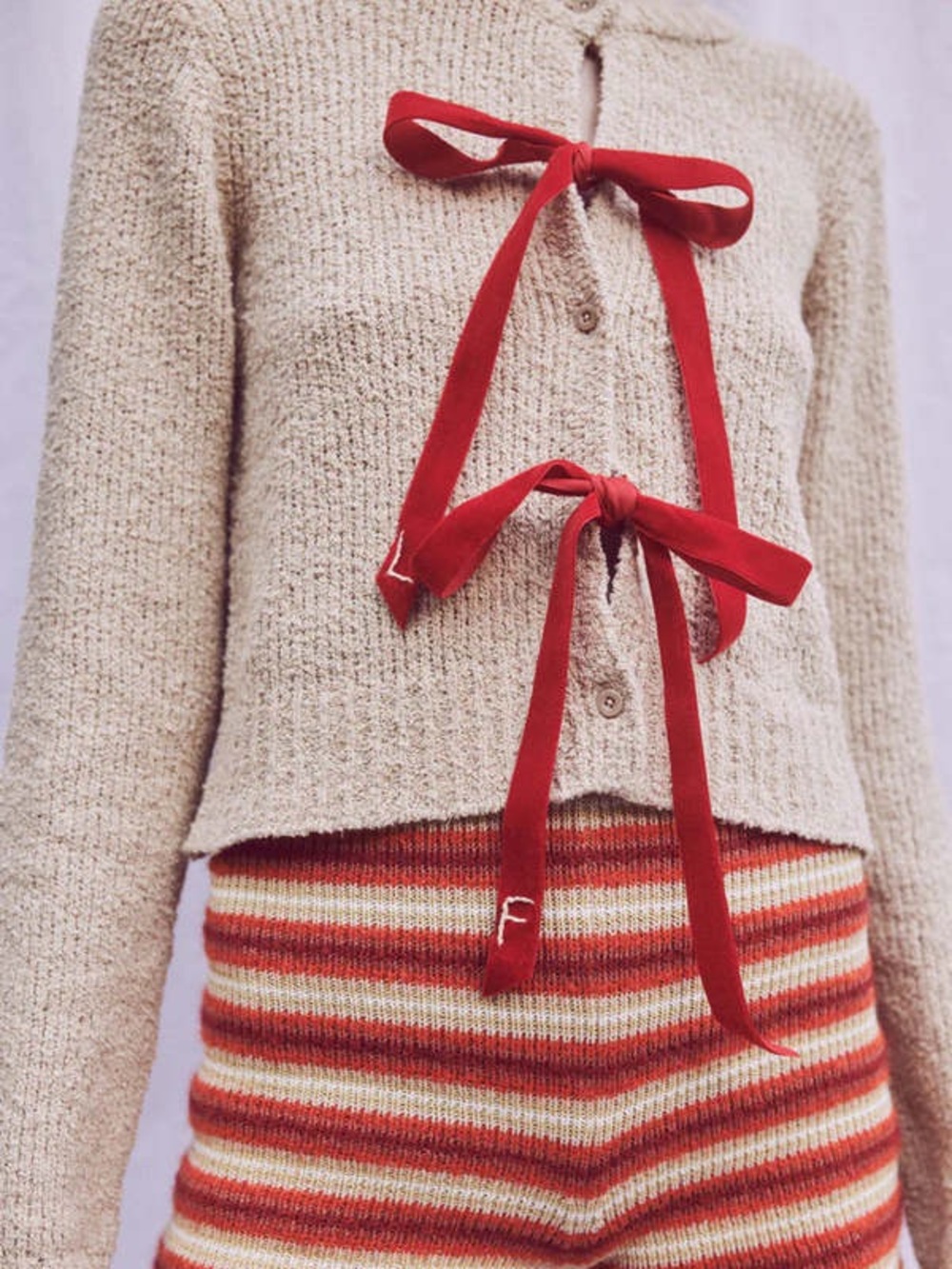 Worn 1x LINGUA FRANCA Willa cardigan button up long sleeve sweater with bows XS - Picture 4 of 11